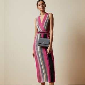 Striped Pink and Gray Sleeveless Dress